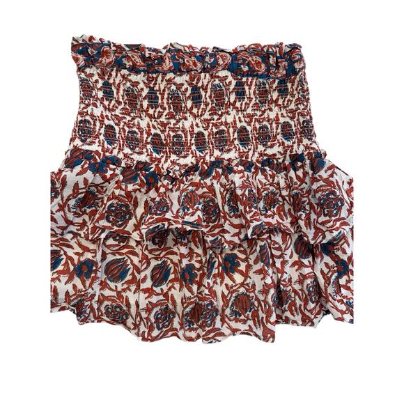 House Of Harlow 1960 Size M Smocked Mini Skirt Rust Floral Bohemian Cotton - Picture 4 of 7